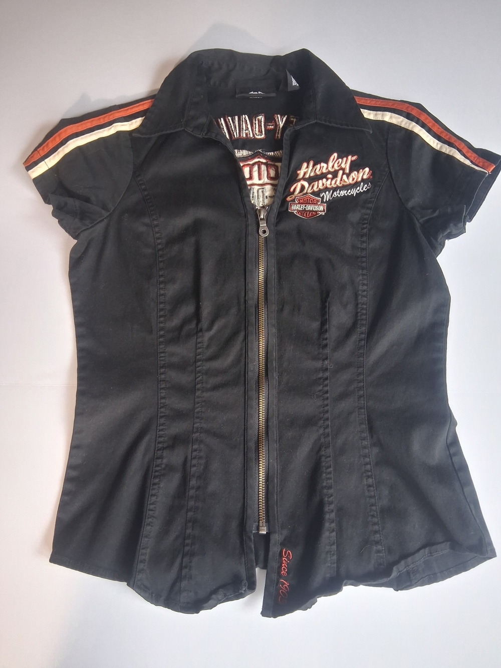 Harley-Davidson Short-Sleeve Zip Utility Jacket Stripe Accents 98% Cotton XS